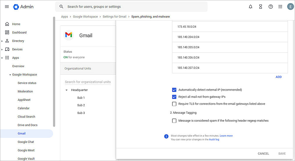 Screenshot of the Google Workspace Inbound Gateway 2